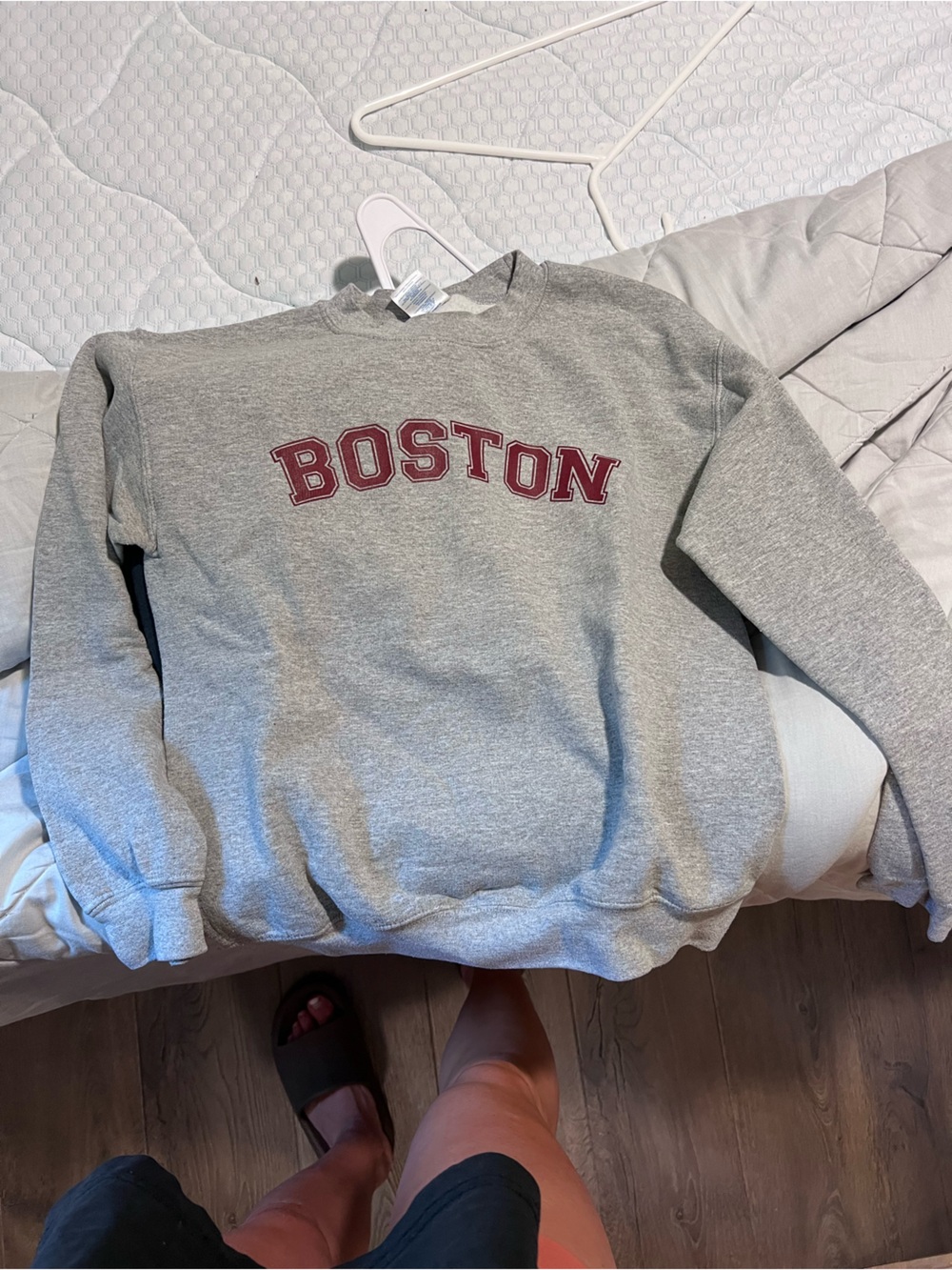 Gildan Gray Sweatshirt with Maroon BOSTON Lettering
